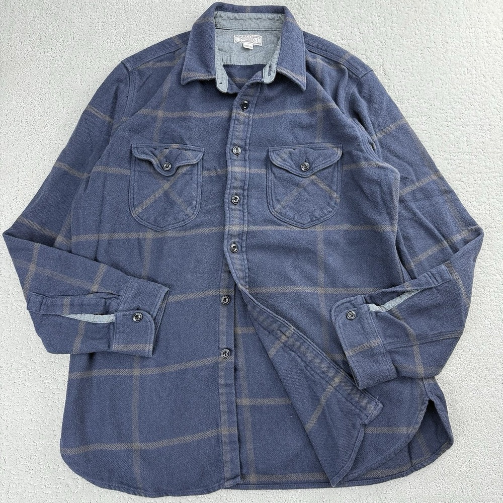 Wallace & Barnes‎ Windowpane Flannel Shirt Mens Large Blue Cotton $148